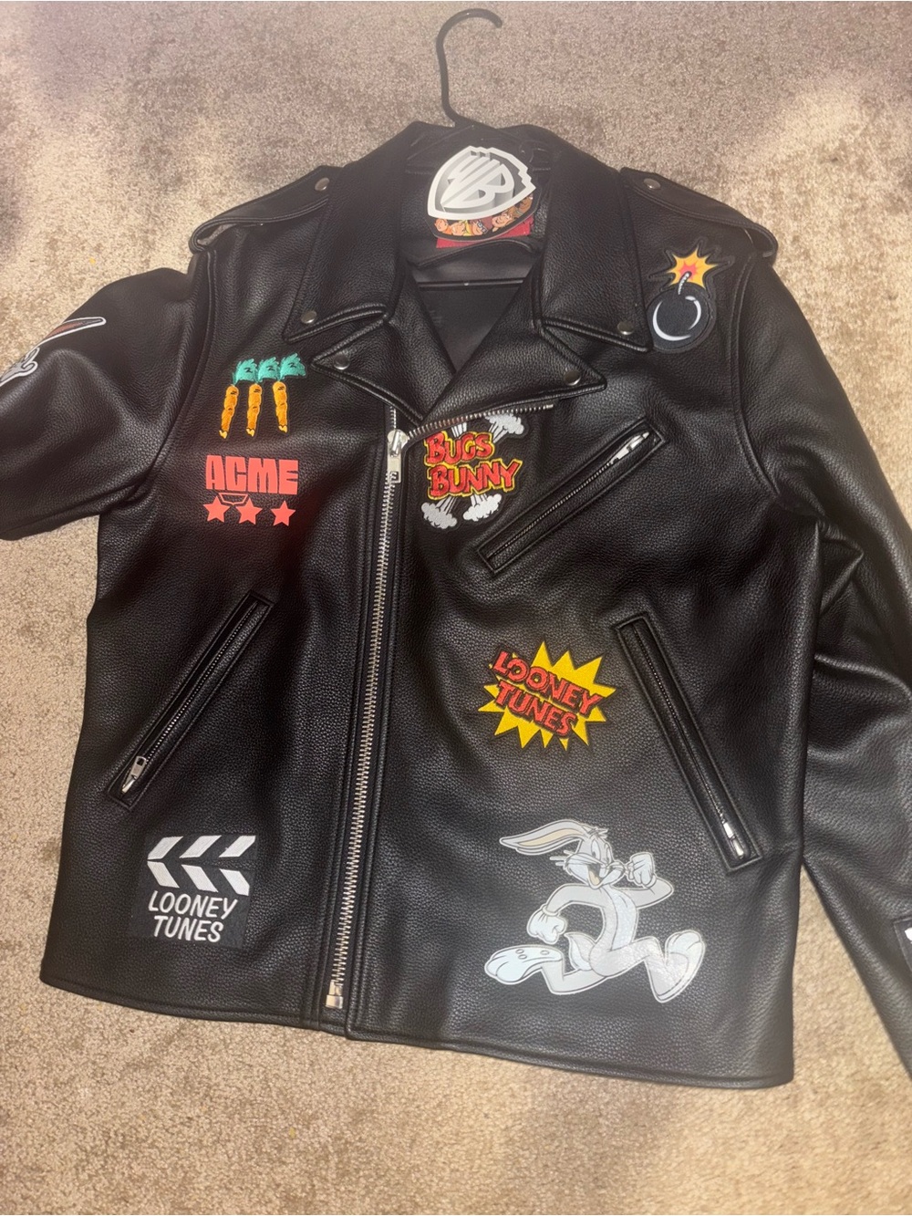 Black Looney Tunes Patch biker jacket Bugs Bunny have a man’s matching one also